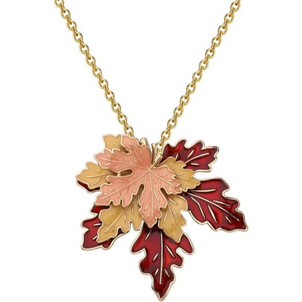 LQRI Maple Leaf Necklace Tri-Color Metal Maple Leaf Pendant Women Long Necklace